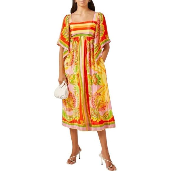 FARM RIO NWOT Beach Toucans Midi Dress in Yellow Multi Size S - Picture 8 of 12